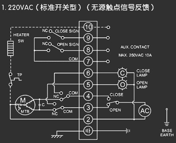 220VAC標(biāo)準(zhǔn)開關(guān)型<a href='http://www.roadmix.com.cn/Product/diefa/diandongdiefa/' target='_blank'>電動(dòng)<a href='http://www.roadmix.com.cn/Product/diefa/' target='_blank'>蝶閥</a></a>接線圖