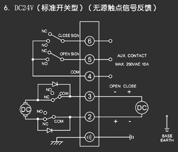 ＤＣ24Ｖ標(biāo)準(zhǔn)開關(guān)型<a href='http://www.roadmix.com.cn/Product/diefa/diandongdiefa/' target='_blank'>電動(dòng)<a href='http://www.roadmix.com.cn/Product/diefa/' target='_blank'>蝶閥</a></a>接線圖