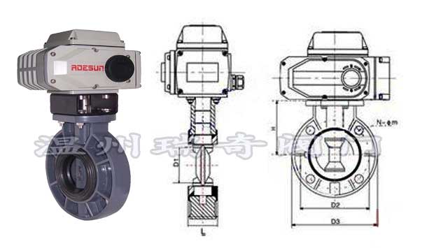 UPVC電動(dòng)蝶閥結(jié)構(gòu)尺寸圖